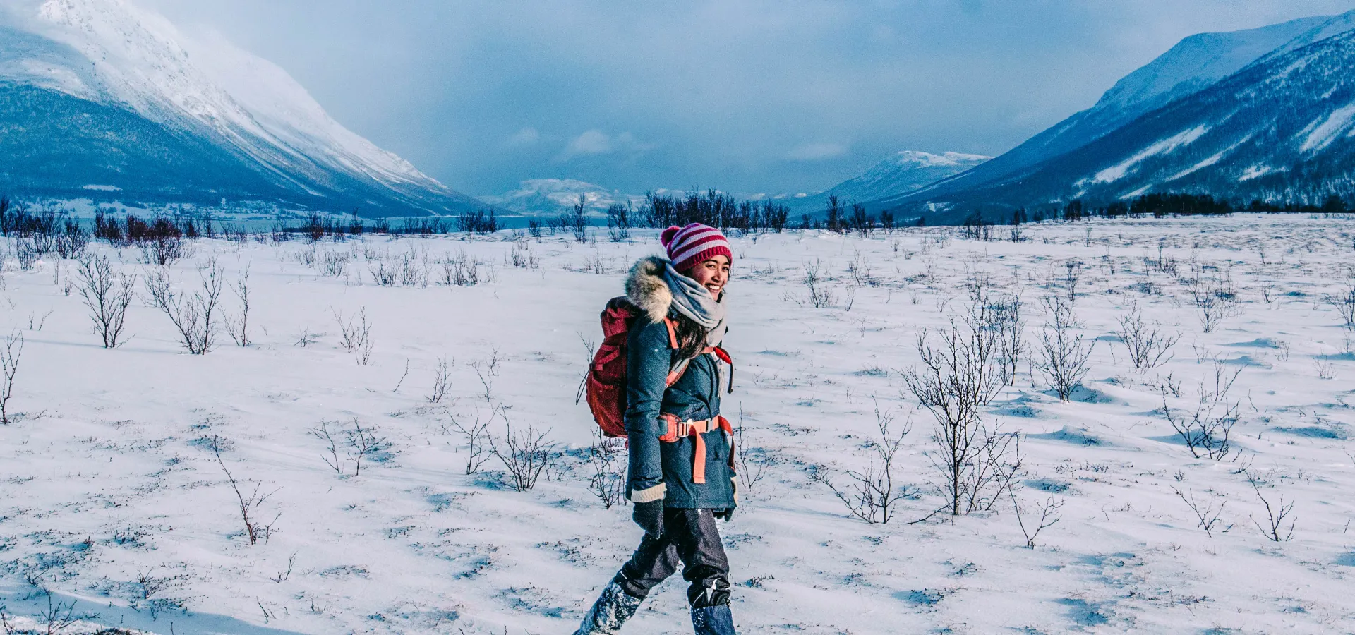 Snowshoeing in the Lyngenfjord region, close to Tromsø 