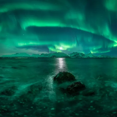 Nordlys over Lyngenfjorden, Nord Norge