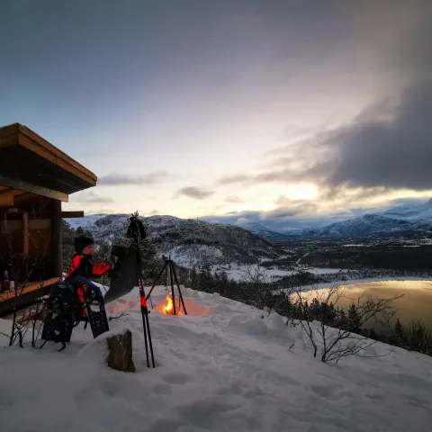 Mørketidskose, trugetur, ved Storslett, Lyngenfjorden, Nord Norge