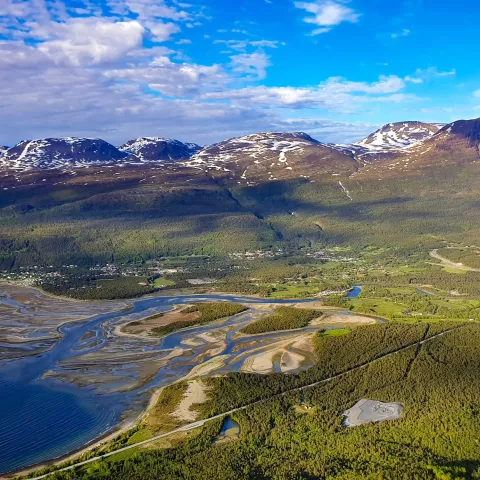 Birdseye view of Skibotn and the Skibotn delta